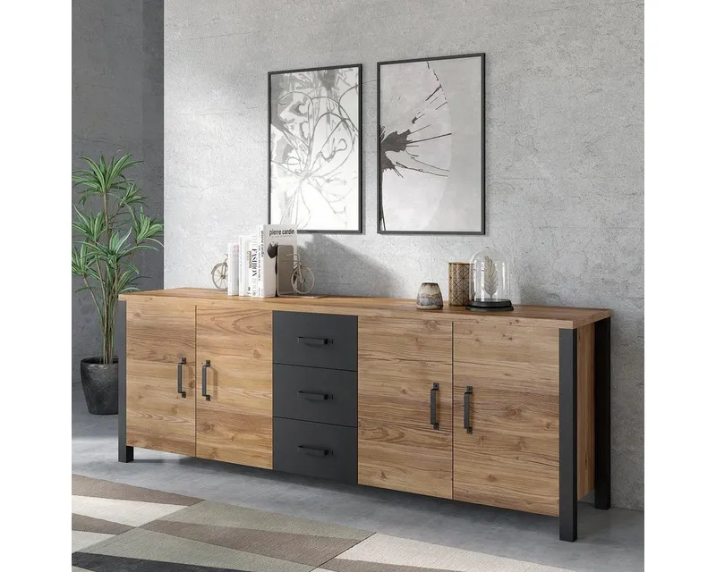 Home affaire Sideboard Olin, Breite 220cm, Beige|schwarz, – Produktbild 1 von 5