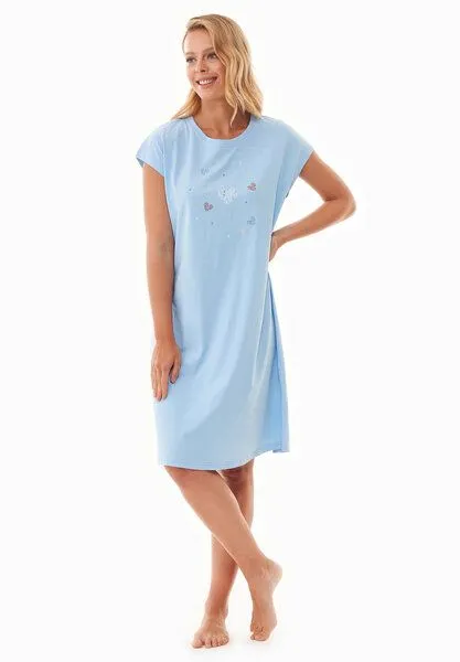 ORGANICATION ORGANICATION DANVEER | Nachthemd aus Bio-Baumwolle mit Print, Light blue, – Produktbild 2 von 4
