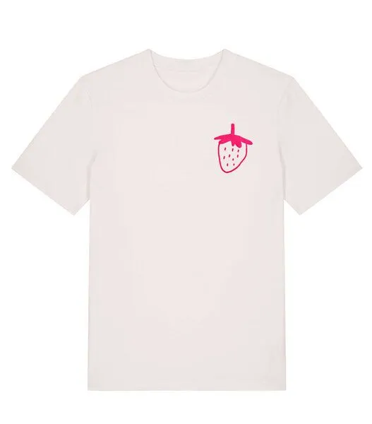 päfjes päfjes Erdbeere/ Strawberry T-Shirt | Fair Wear Männer Unisex Bio T-Shirt Baumwolle Siebdruck, Vintage white, – Produktbild 1 von 4
