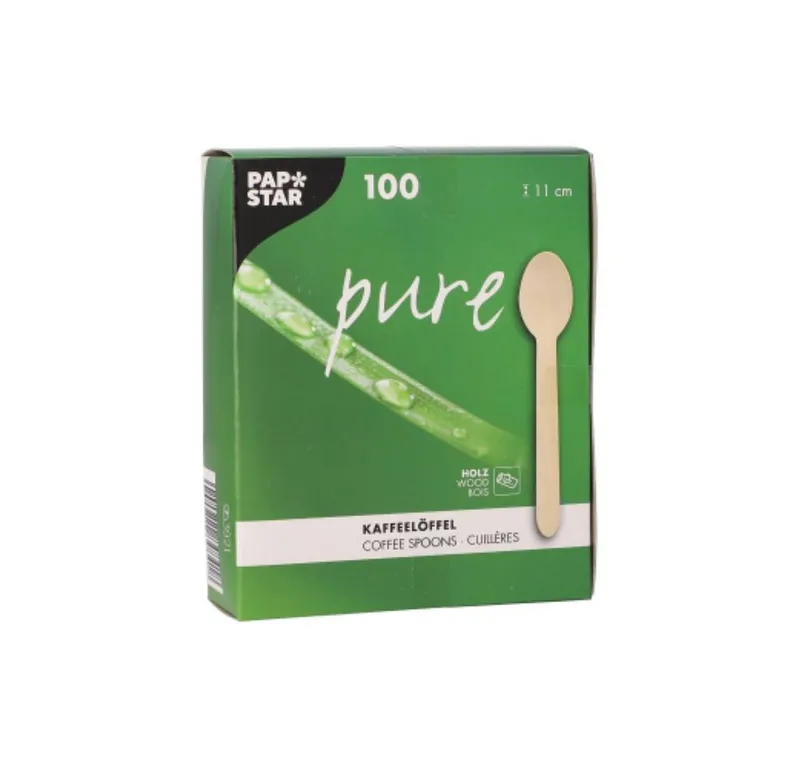 PAPSTAR PAPSTAR Einwegbesteck-Set 100 Kaffeelöffel, Holz "pure" 11 cm – Produktbild 3 von 4