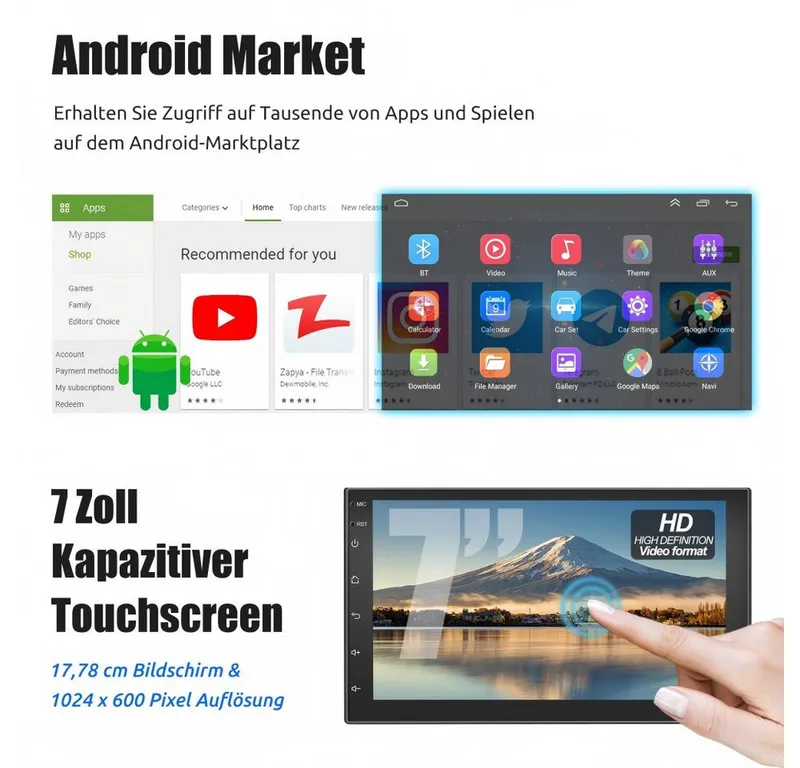 ESSGOO 7 Zoll Doppel 2 DIN Android 14 4+64G Autoradio (Digitalradio (DAB), FM, RDS, FM RDS Bluetooth EQ USB Apple Carplay Android Auto GPS Navi WIFI), Schwarz, – Produktbild 4 von 7
