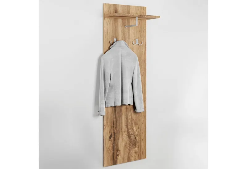 OTTO home Garderobenpaneel Paris (1 St), Wandgarderobe mit Doppelhaken und Kleiderstange (B/T/H): 40/21,5/130cm, Braun, – Produktbild 1 von 5