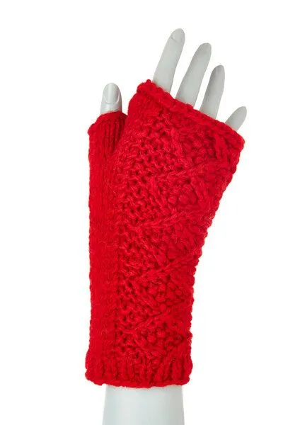 short'n'pietz short'n'pietz Schurwollhandstulpen mit Rautenzopfmuster, handgestrickt, Rot, – Produktbild 1 von 2