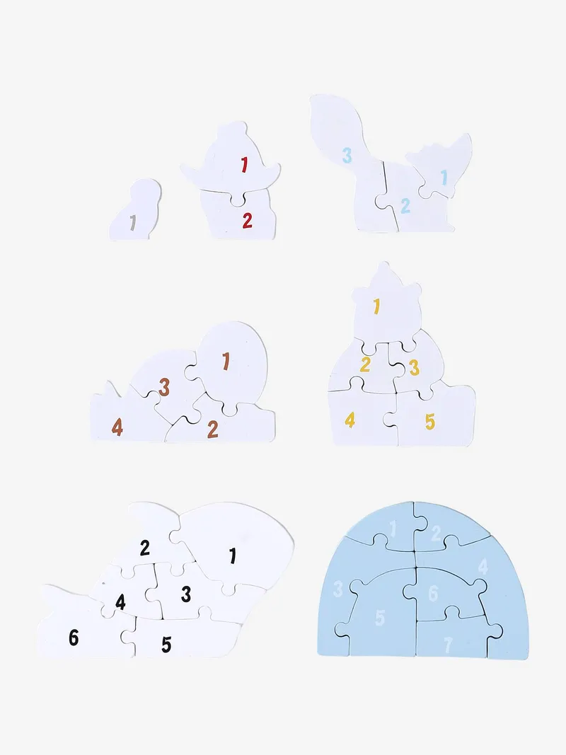 Vertbaudet Set aus 3D-Puzzle PINGUIN Tiere der Arktis aus Holz FSC® für Kinder, Weiß, – Produktbild 3 von 4
