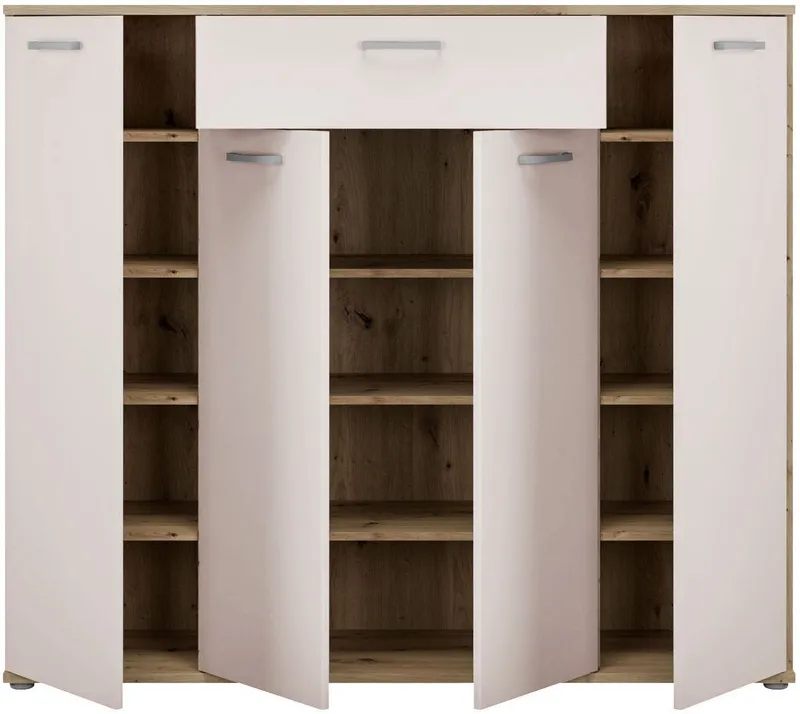 FORTE Kommode Kombikommode, Stauraum, Einlegeböden verstellbar, B/H/T ca.140/120/34 cm, viel Stauraum, PEFC zertifiziert, Beige, – Produktbild 5 von 8
