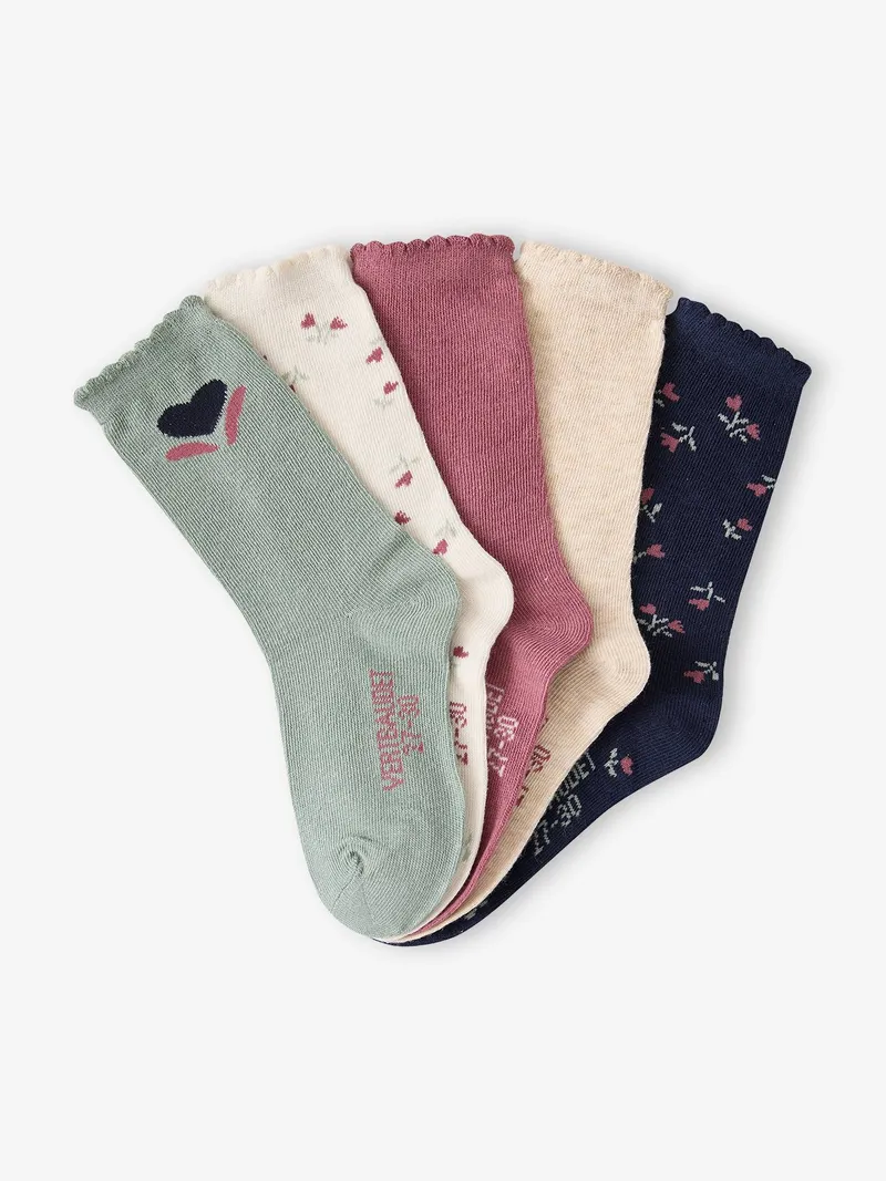 Vertbaudet 5er-Pack Socken mit Wellensaum Mädchen, Altrosa, – Produktbild 2 von 2