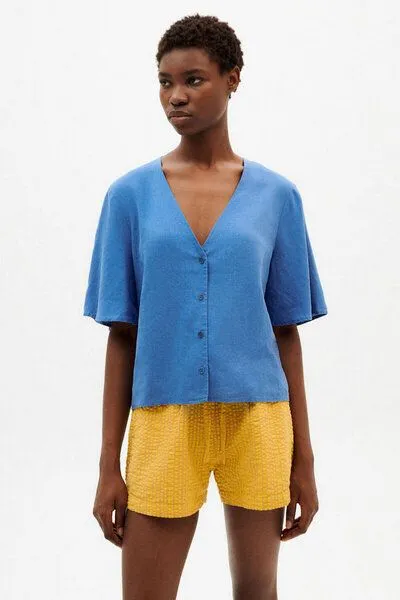 thinking mu thinking mu Hemdbluse - Hemp Libelula Blouse - aus Hanf & Tencel, Heritage blue (blau), – Produktbild 1 von 3