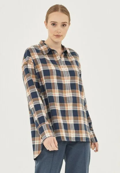 ORGANICATION ORGANICATION Flanellhemd aus Bio-Baumwolle, Navy/light brown, – Produktbild 1 von 4