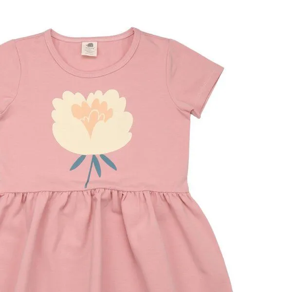 Walkiddy Kinder Kleid GOTS zertifiziert – Rosa mit Blumenmotiv, Kurzarm, weich & bequem | von Walkiddy, Pink, – Produktbild 3 von 3