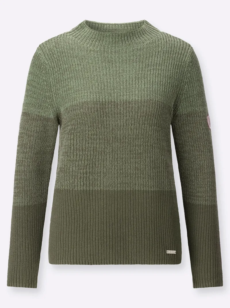Witt Stehkragenpullover eucalyptus-khaki-geringelt, Eucalyptus-khaki-geringelt, – Produktbild 2 von 2