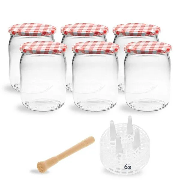 mikken mikken Fermentier Starter Set - 6 Fermentiergläser 540 ml mit Fermentier Gitter, Holzstößel und Deckel – Produktbild 1 von 4