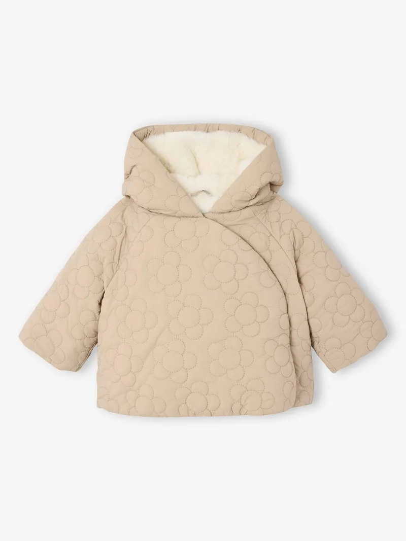 Vertbaudet Baby Steppjacke mit Blumensteppung und Kunstfellfutter, Beige, – Produktbild 3 von 4