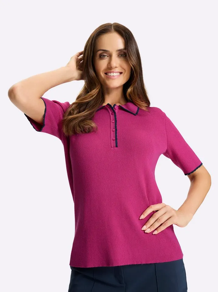heine heine Strickpullover Pullover Kurzarm Ripp, Blau|rosa, – Produktbild 5 von 5