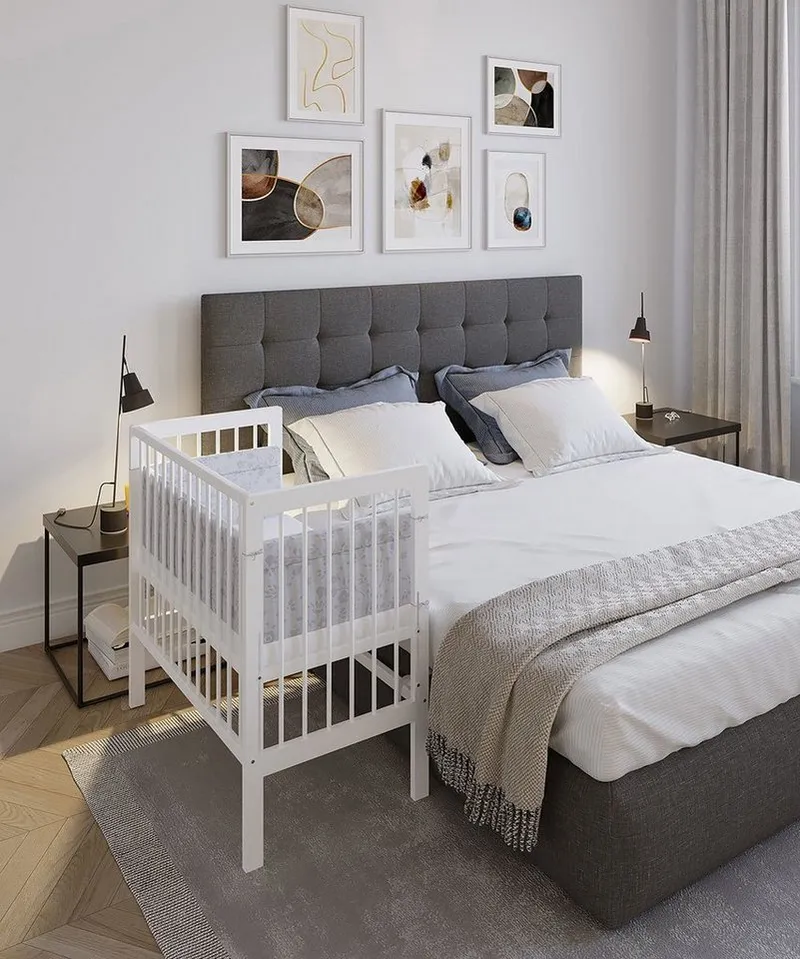 FabiMax Beistellbett Babybett Boxspring weiß lackiert, 90 x 55 cm Liegefläche, aus Buchenholz, Stufenlos höhenverstellbar 40-73 cm, Holz-Lattenrost, Bären/herzen, – Produktbild 5 von 5