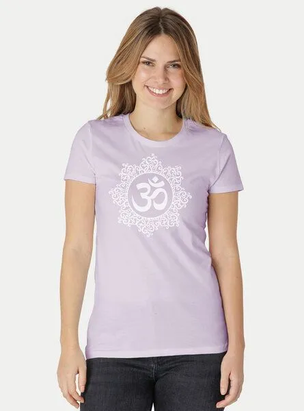 Peaces.bio - handbedruckte Biomode Peaces.bio - handbedruckte Biomode Bio-Damen-T-Shirt "Classic Om", Lila, – Produktbild 2 von 2