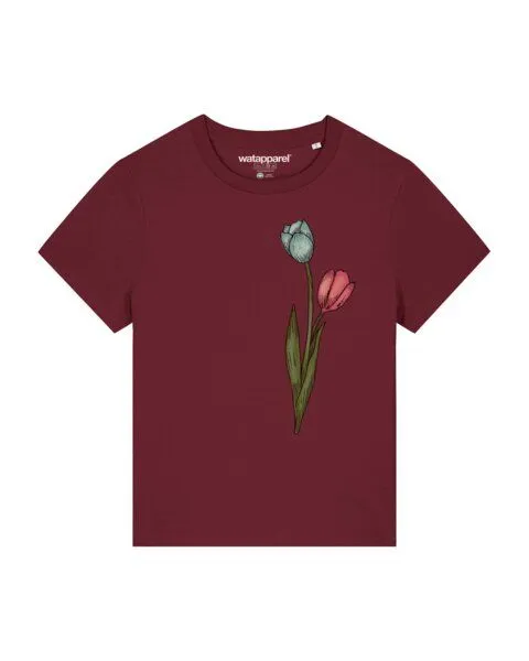 watapparel watapparel T-Shirt Frauen Blume in Wasserfarbe 05, Burgundy, – Produktbild 1 von 3