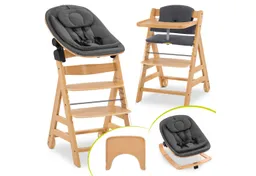 Hauck Hauck Hochstuhl Alpha Move Newborn Set - Deep Grey - Natur, Holz Babystuhl ab Geburt mit Neugeborenensufsatz, Sitzkissen, Essbrett – Produktbild 1 von 1