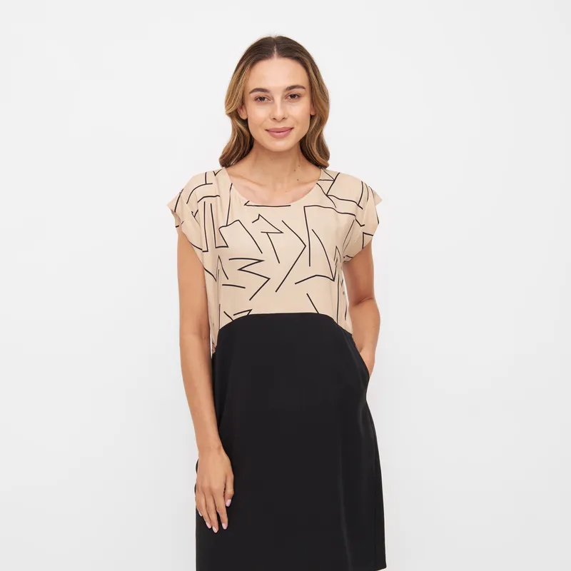 WiDDA Widda Damen vegan Kleid Too Lines Beige/Schwarz, Beige, – Produktbild 1 von 2