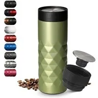elasto elasto Thermobecher 440 ml aus Edelstahl - doppelwandiger Kaffeebecher to go - auslaufsicherer Isolierbecher, Grün, – Produktbild 1 von 1