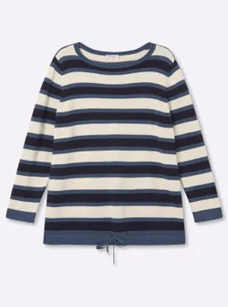 sheego Strickpullover tiefblau-ecru-geringelt – Produktbild 1 von 1