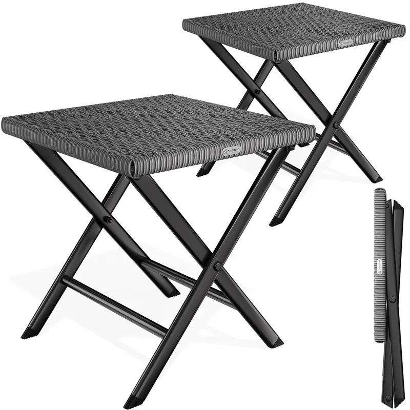 Casaria® Polyrattan Klapphocker Anthrazit 2er-Set 3in1 120kg Belastbarkeit 43x40x44cm klappbar leicht tragbar außen wetterfest – Produktbild 1 von 2