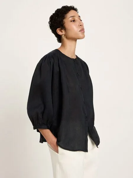 LANIUS LANIUS Bluse mit Kräuseln aus Ramie, Onyx, – Produktbild 2 von 4