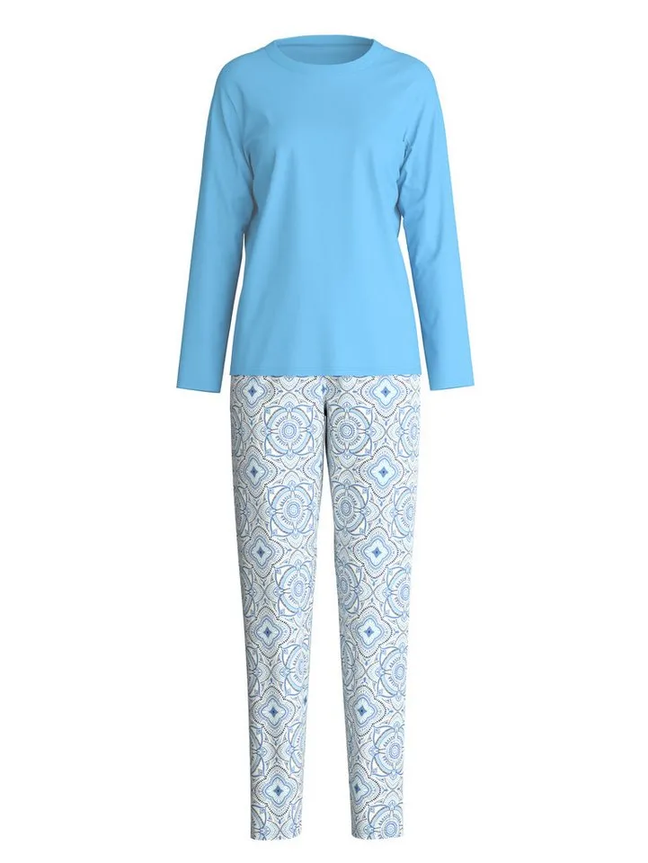 CALIDA CALIDA Schlafanzug Cotton Special (2 tlg) Langarm, bequem, Baumwolle, Rundhals-Ausschnitt, Blau, – Produktbild 3 von 5