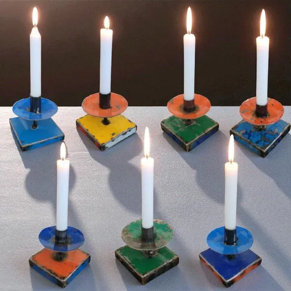 Moogoo Creative Africa Moogoo Creative Africa Kerzenständer aus recycelten Ölfässern | Industrial Design Upcycling Kerzenhalter, Gelb-weiß, – Produktbild 2 von 2