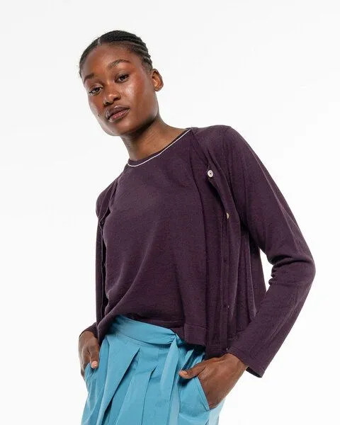 Alma & Lovis Alma & Lovis Leichter Feinstrick-Cardigan aus Leinen-Cotton-Mix | Linen Knit Jacket, Blackberry (dunkellila), – Produktbild 1 von 4