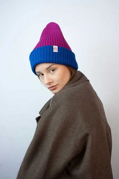 Strickmütze aus Merinowolle, abstehend Unisex Kiwistories, Pink, – Produktbild 1 von 4