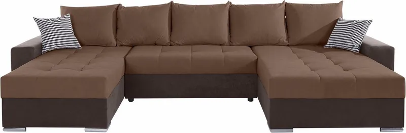COLLECTION AB Wohnlandschaft Josy XXL U-Form, B: 333 cm, mit 2 Recamieren 77 & 97 cm, Schlaffunktion, Bettkasten & 2 Zierkissen, Federkern, Braun, – Produktbild 3 von 5
