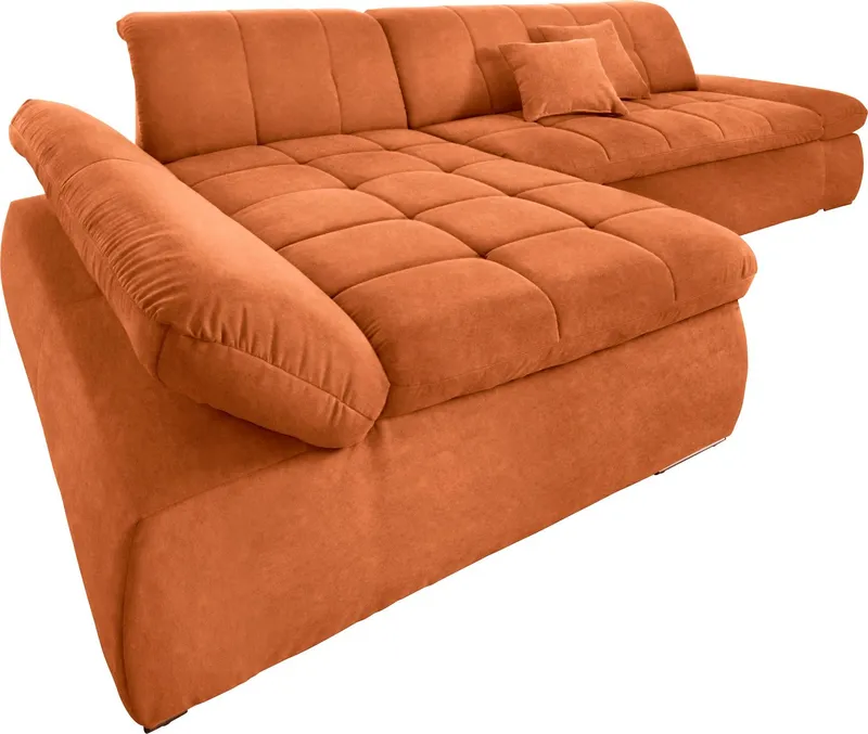 DOMO collection Ecksofa NMORIC XXL, 300x172x80cm, viel Platz, bequem, L-Form, wahlweise mit Bettfunktion und Armlehnverstellung, Orange, – Produktbild 1 von 8