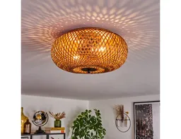 hofstein Deckenleuchte moderne Deckenlampe aus Metall/Bambus/Holz in Schwarz/Natur, ohne Leuchtmittel, Boho-Design Deckenleuchte,Lichteffekt, Ø30cm, 2xE27, ohne Leuchtmittel – Produktbild 1 von 1
