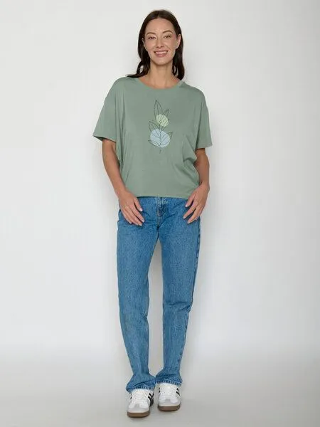 GreenBomb GREENBOMB Bloom Classic Feel - Lässiges T-Shirt aus Bio-Baumwoll-Mix / hochwertiger Print / GOTS / Fair & Vegan, Grün (blassgrün), – Produktbild 3 von 4
