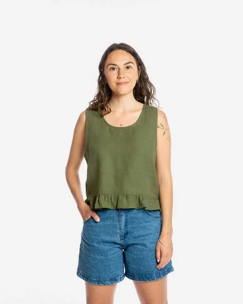 MATONA Matona Ärmelloses Top | Gathered Top | aus Leinen, Olive, – Produktbild 1 von 4
