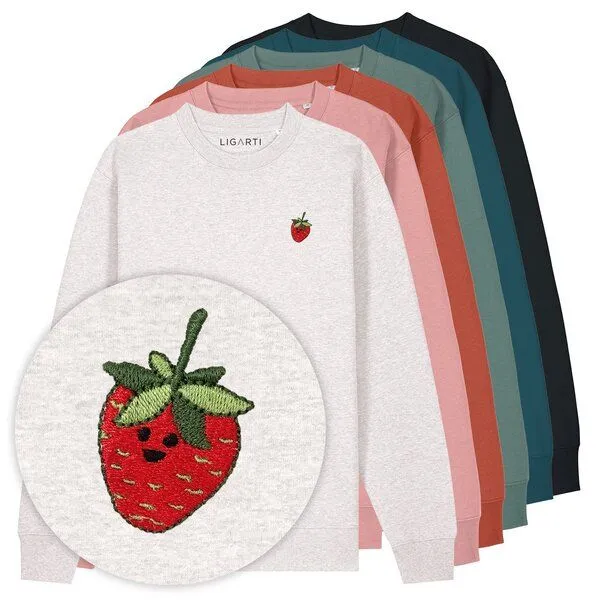LIGARTI Bestickter Pullover – Erdbeere – LIGARTI Tiermanufaktur, Waldgrün, – Produktbild 2 von 2