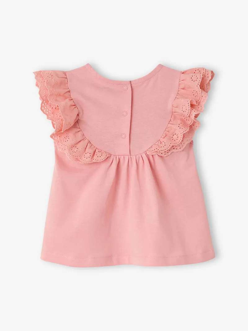 Vertbaudet Baby T-Shirt mit Spitzen-Ärmeln, Rosa, – Produktbild 4 von 4