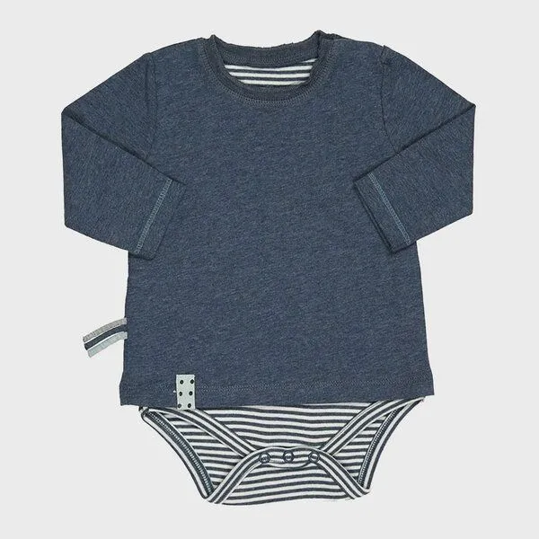 OrganicEra Baby Langarm T-shirt Body 'OrganicEra' aus Bio Baumwolle, Indigo melange (blau), – Produktbild 2 von 4