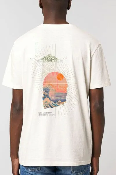 Kultgut Kultgut Artdesign - Shirt aus recycelter Biobaumwolle / Sun & Water, Natur, – Produktbild 2 von 4