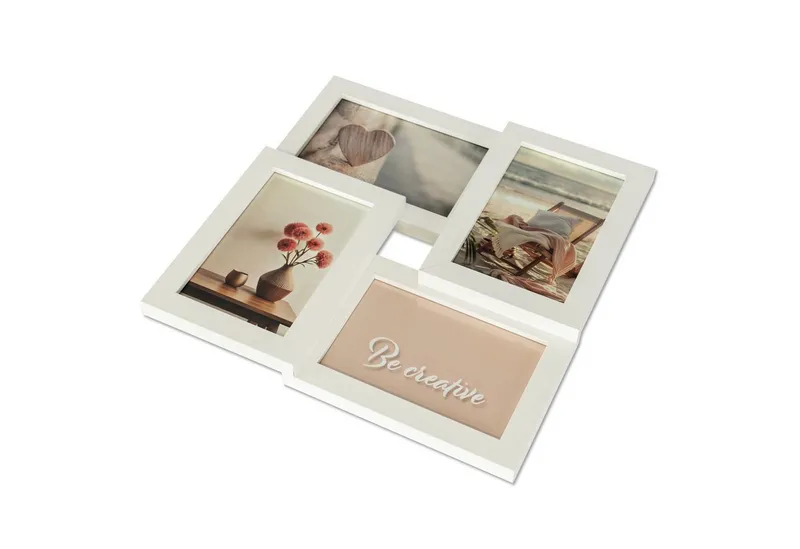 queence Bilderrahmen Collage Rahmen 3D Holz in weiß, für 4 Bilder (1 St), Platz für 4 Fotos in 10x15cm, Weiß, – Produktbild 3 von 5