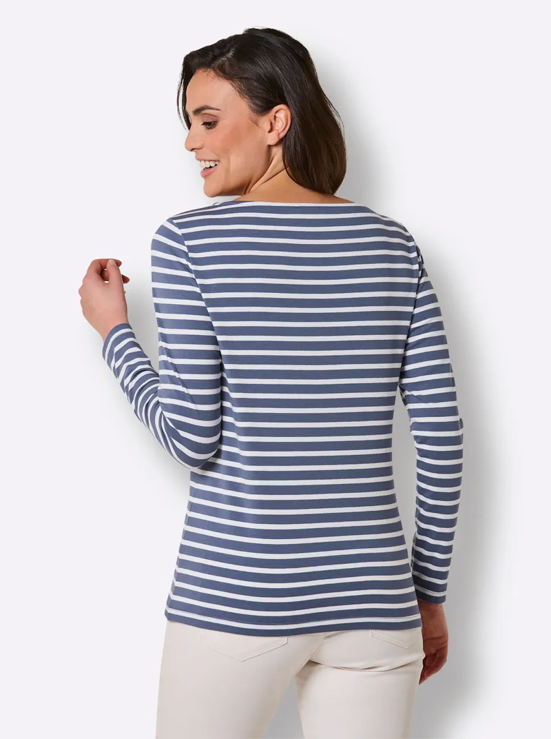 Ringelshirt, Rauchblau-weiß-geringelt, – Produktbild 2 von 2