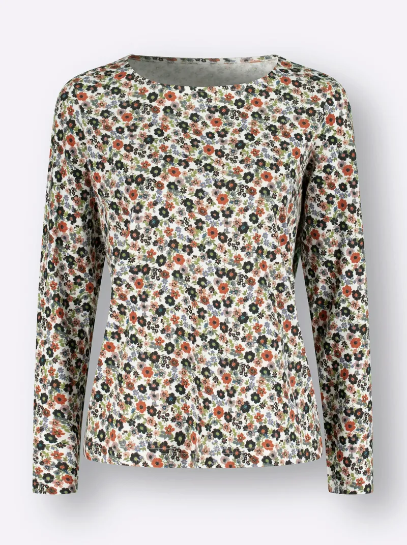 Witt Langarmshirt ecru-rosenholz-bedruckt, Ecru-rosenholz-bedruckt, – Produktbild 1 von 2