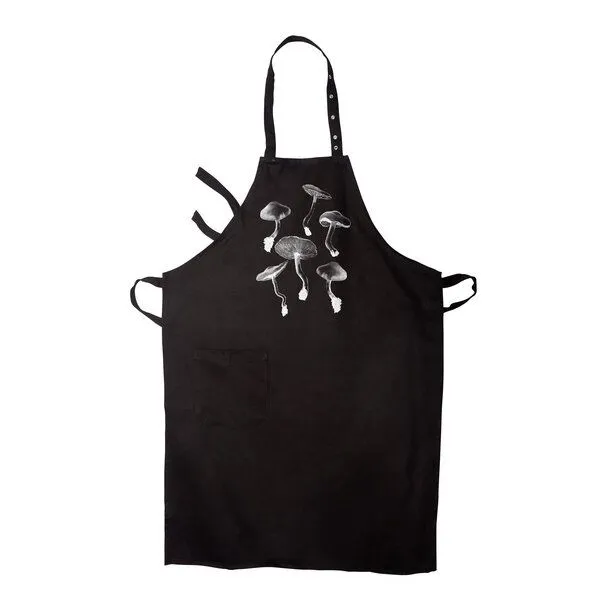 HANDGEDRUCKT HANDGEDRUCKT "Pilze" Latzschürze, Schwarz, – Produktbild 1 von 3