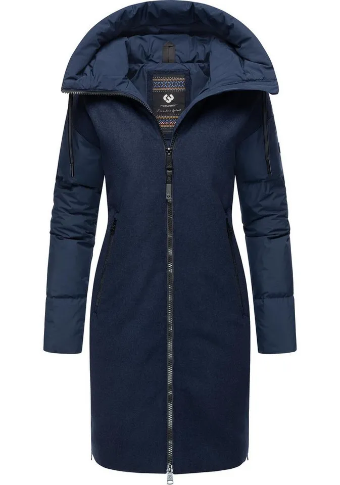 ragwear ragwear Wintermantel Jumana Damen Mantel aus modernem Materialmix mit Kapuze, Blau, – Produktbild 2 von 4