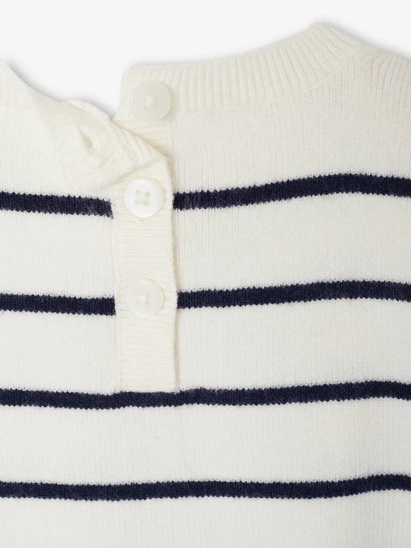 Vertbaudet Vertbaudet Streifenpullover mit Volant Baby, Marine gestreift, – Produktbild 4 von 4