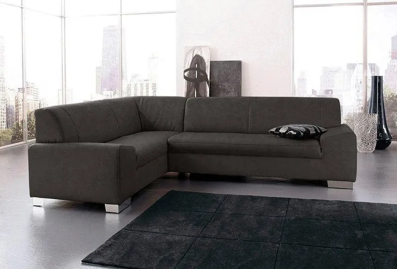 DOMO collection Ecksofa Alisson, zeitlose Optik, flache Armlehnen, Breite 249cm, L-Form, fester Sitzkomfort, wahlweise mit Bettfunktion, Grau, – Produktbild 5 von 7