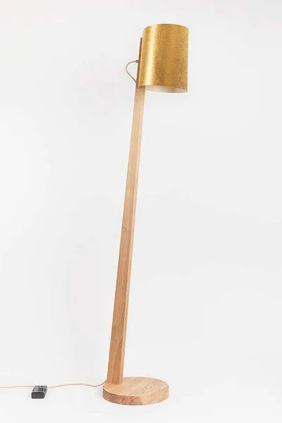 ALMUT von Wildheim ALMUT von Wildheim Dimmbare Stehleuchte aus Eiche Lampenschirm aus Naturmaterialien, Ananasfasern (gold), – Produktbild 1 von 4