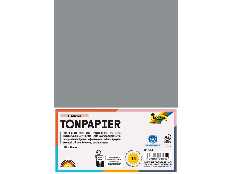 folia folia Tonpapier, 130 g/m², 50 x 70 cm, 10 Bogen, steingrau – Produktbild 1 von 1