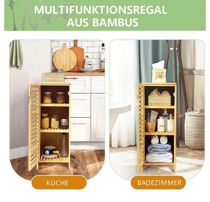 WAOHO Badkommode Badezimmerschränke aus Bambus,Badkommode,Küchenschrank,Sideboard – Produktbild 5 von 8