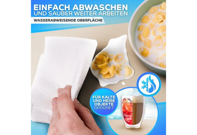 MAXLVL Gaming Mauspad Schreibtischunterlage - Mauspad mit Vernähte Kanten - abwaschbar (in 80x40 cm / 60x35 cm, Schreibtisch Unterlage für Büro), Tischunterlage Schreibtisch aus PU-Leder, Beige, – Produktbild 4 von 5